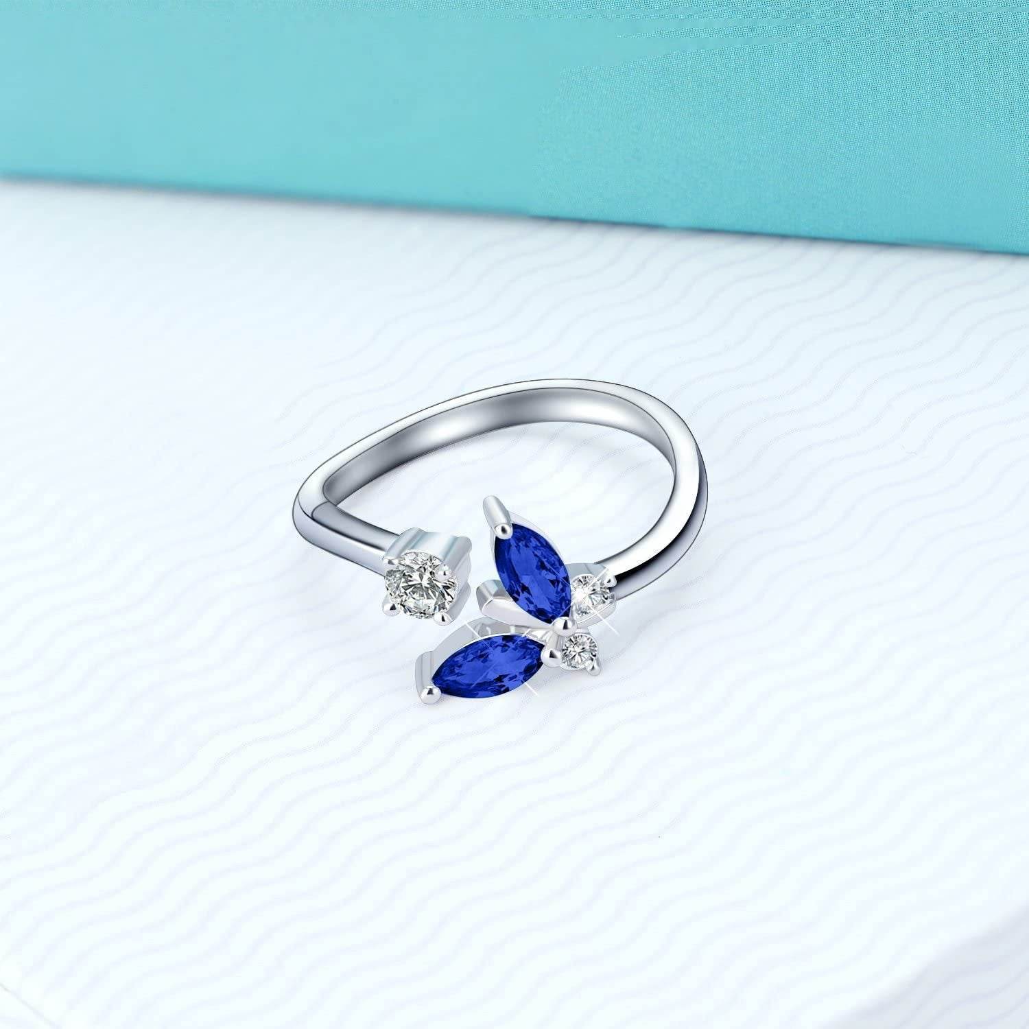 925 Sterling Silver Butterfly Ring - Sapphire Blue Crystal Elegance - Buy Center