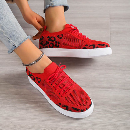 Buycenter Women's Casual Sports Flats - Leopard Print Flyknit Shoes - Buy Center