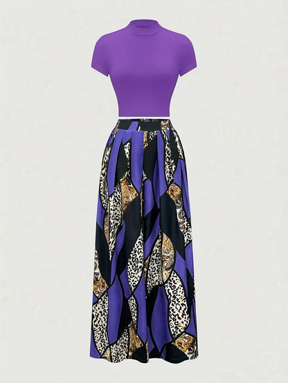 Elegant Two-Piece Set: Fitted T-Shirt & Loose Trousers for Summer - Buy Center