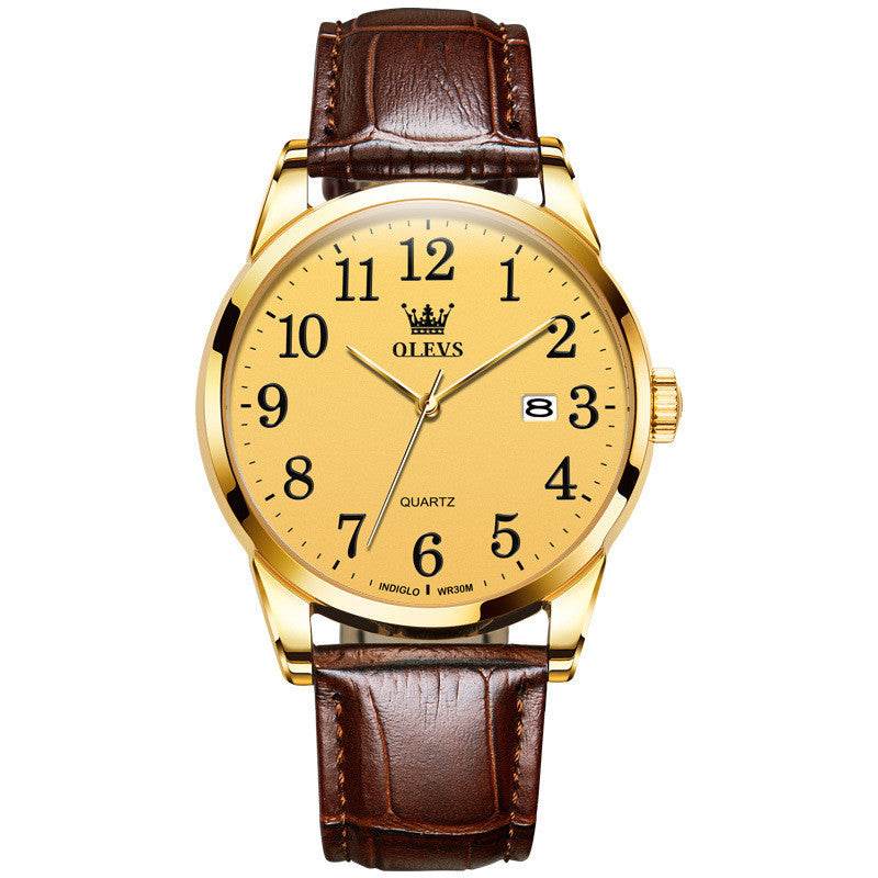 Stylish Waterproof Quartz Sports Watch for Men - Brown Leather Design - Buy Center