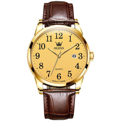 Stylish Waterproof Quartz Sports Watch for Men - Brown Leather Design - Buy Center