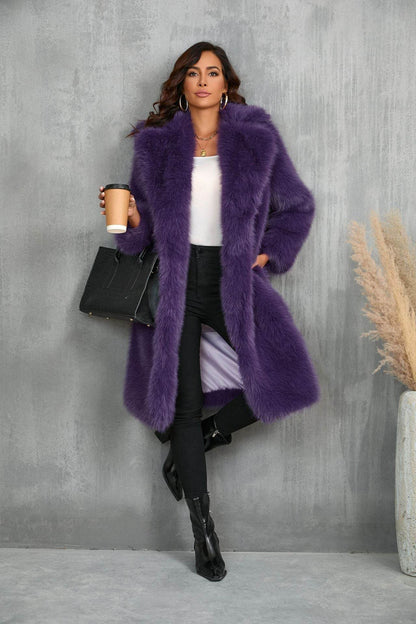 Buycenter Mid-Length Plush Fur Coat - Thickened Faux Fur Collar for Women - Buy Center