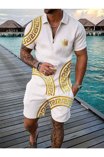 Buycenter Men's Summer Polo Shirt Suit - Plus Size Geometric Fashion - Buy Center