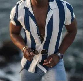 Buycenter Men's Short-Sleeved Cotton Shirt - Striped Mercerized Design - Buy Center