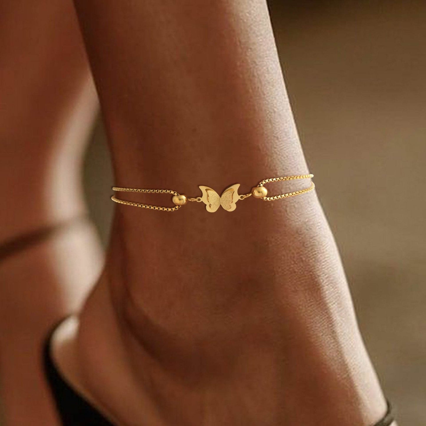 Buy Center Butterfly Pendant Layered Anklet - Gold & Silver Jewelry - Buy Center