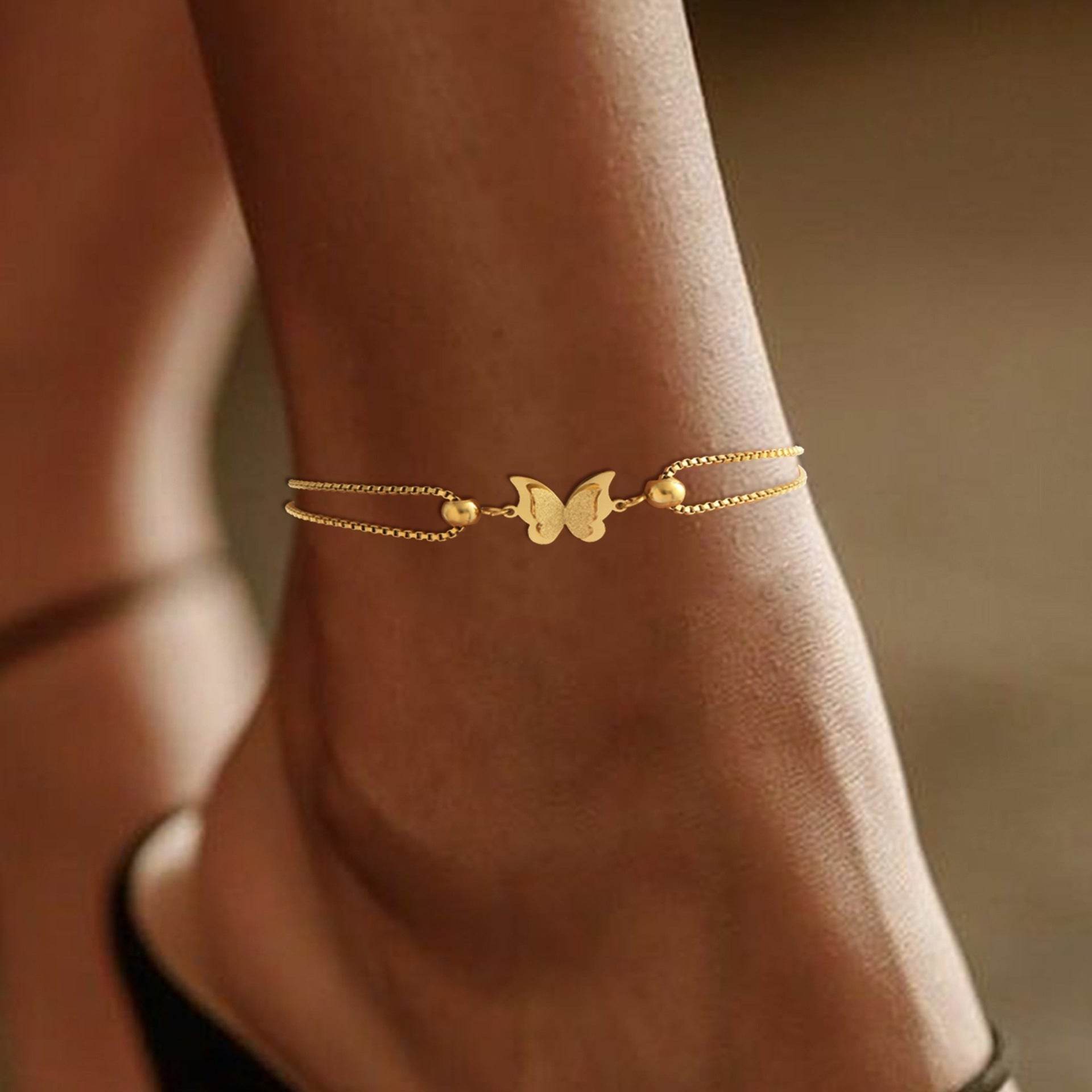 Buy Center Butterfly Pendant Layered Anklet - Gold & Silver Jewelry - Buy Center