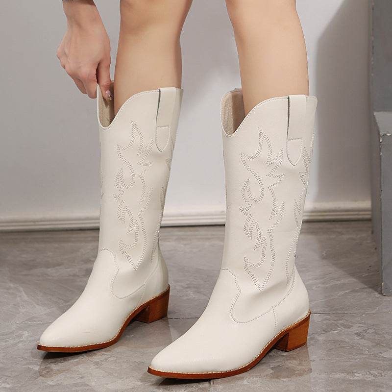 Buycenter Retro Mid-Calf Knight Boots - Warm Chunky Heel for Fall - Buy Center