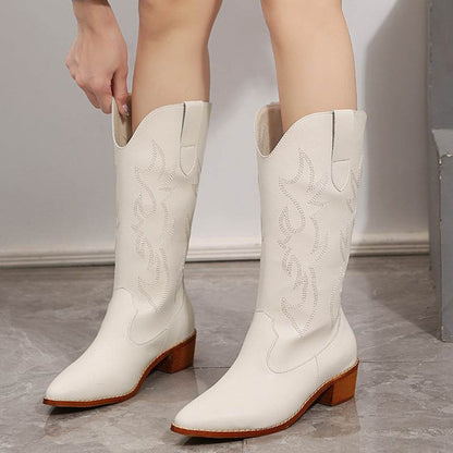 Buycenter Retro Mid-Calf Knight Boots - Warm Chunky Heel for Fall - Buy Center