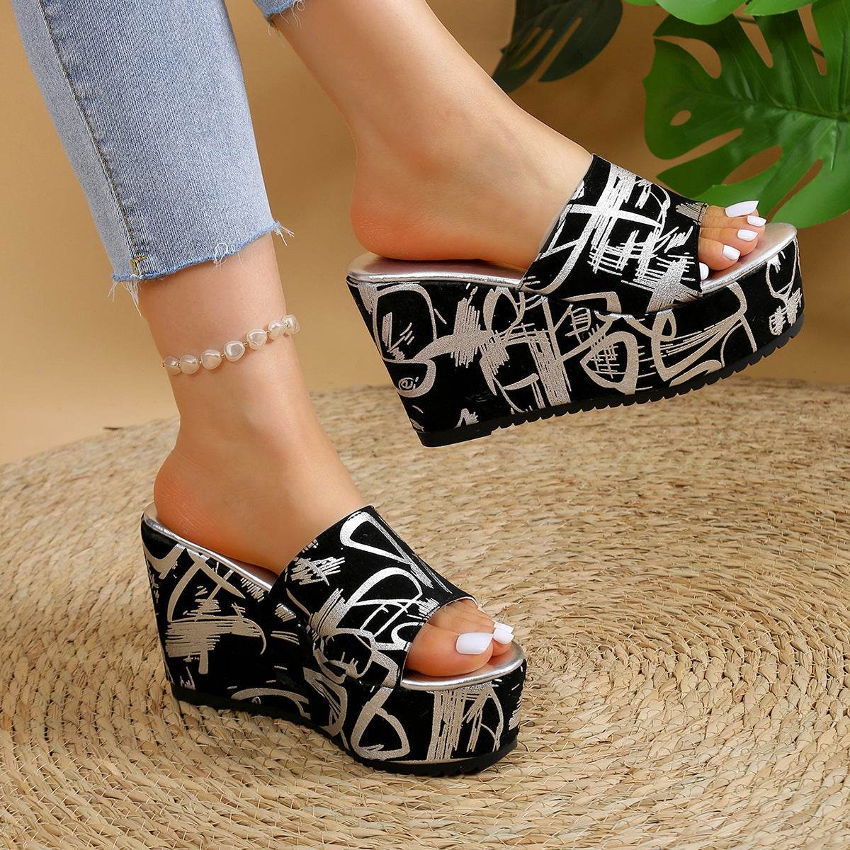 Stylish Round Toe Wedge Slippers - Comfortable & Trendy Women's Footwear - Buy Center