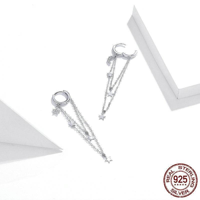 BuyCenter S925 Sterling Silver Star Moon Tassel Earrings - Elegant Design - Buy Center