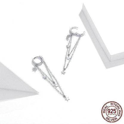 BuyCenter S925 Sterling Silver Star Moon Tassel Earrings - Elegant Design - Buy Center