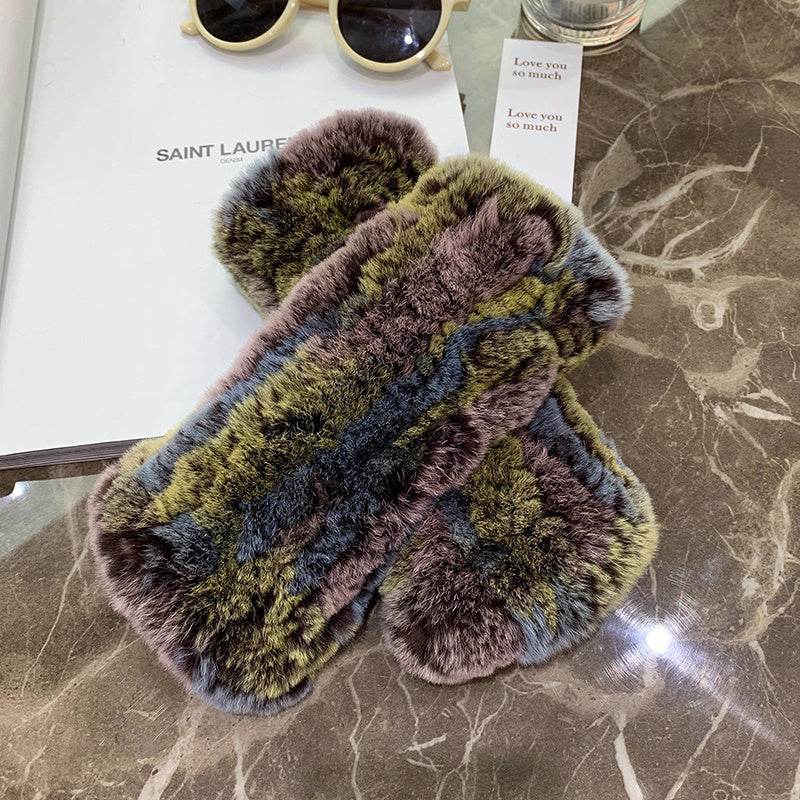 Sweet Warm Rex Rabbit Fur Gloves - Cozy Half Finger Design for Winter - Buy Center