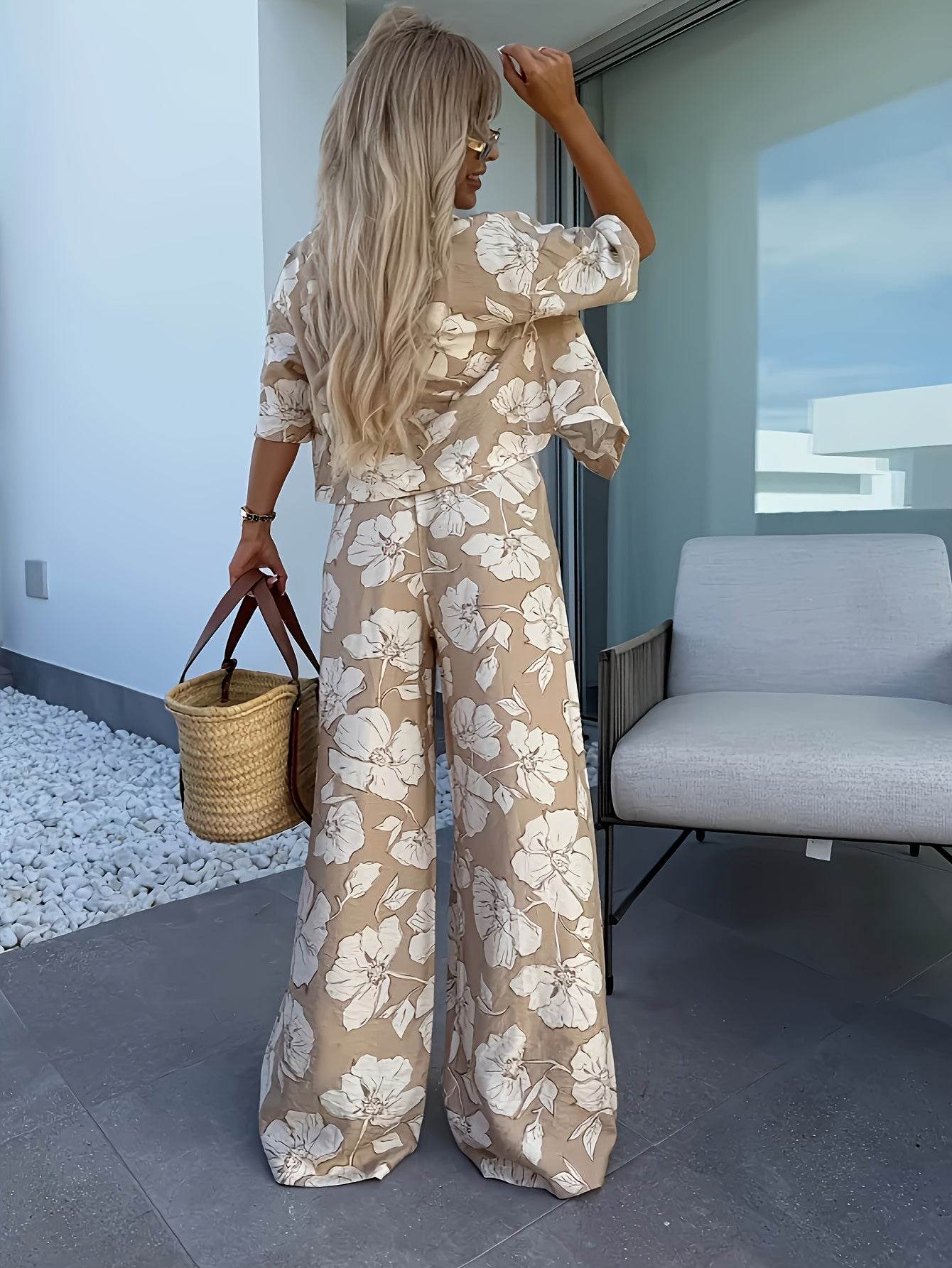 Elegant Women's Summer Floral Shirt & Pants Set - 2pcs - Buy Center