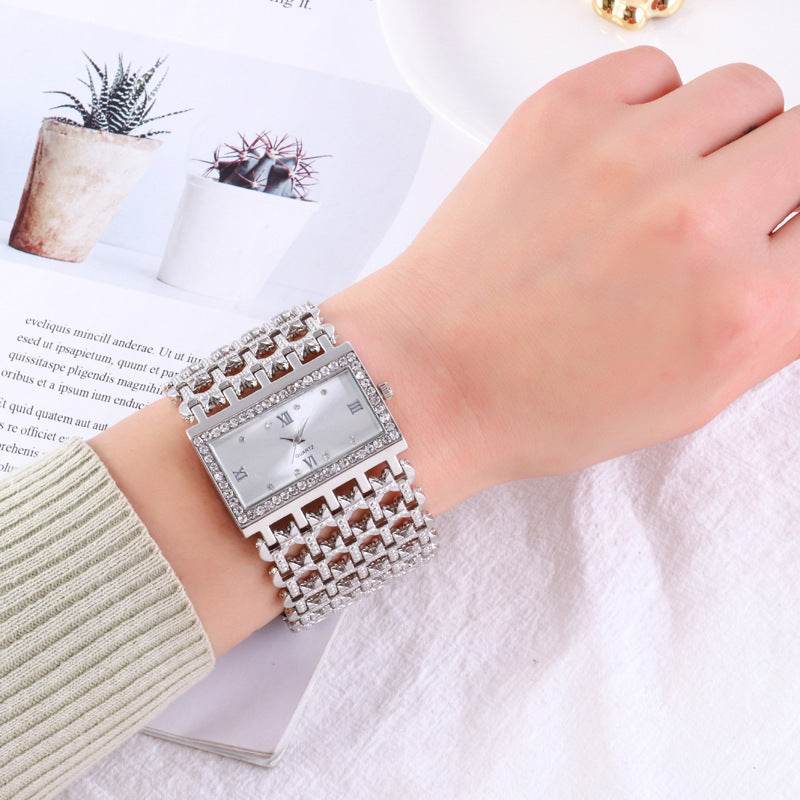 Women's Steel Band Diamond Watch - Rhinestone Square Design, Premium Style - Buy Center
