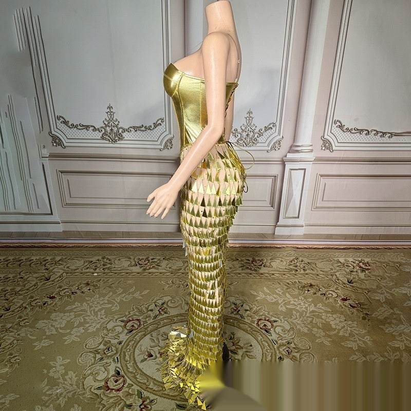 Elegant Gold Mermaid Evening Dress - Slimming Bandage Design for Women - Buy Center