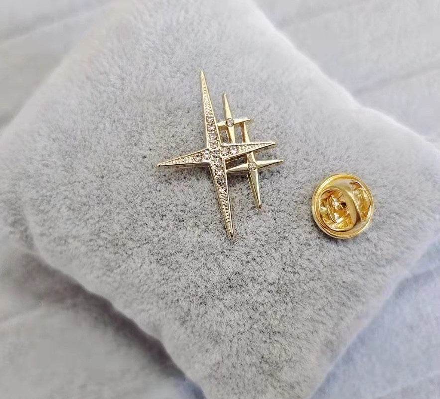 Buy Center Retro Camellia Zircon Brooch - Metallic Star Design Accessory - Buy Center