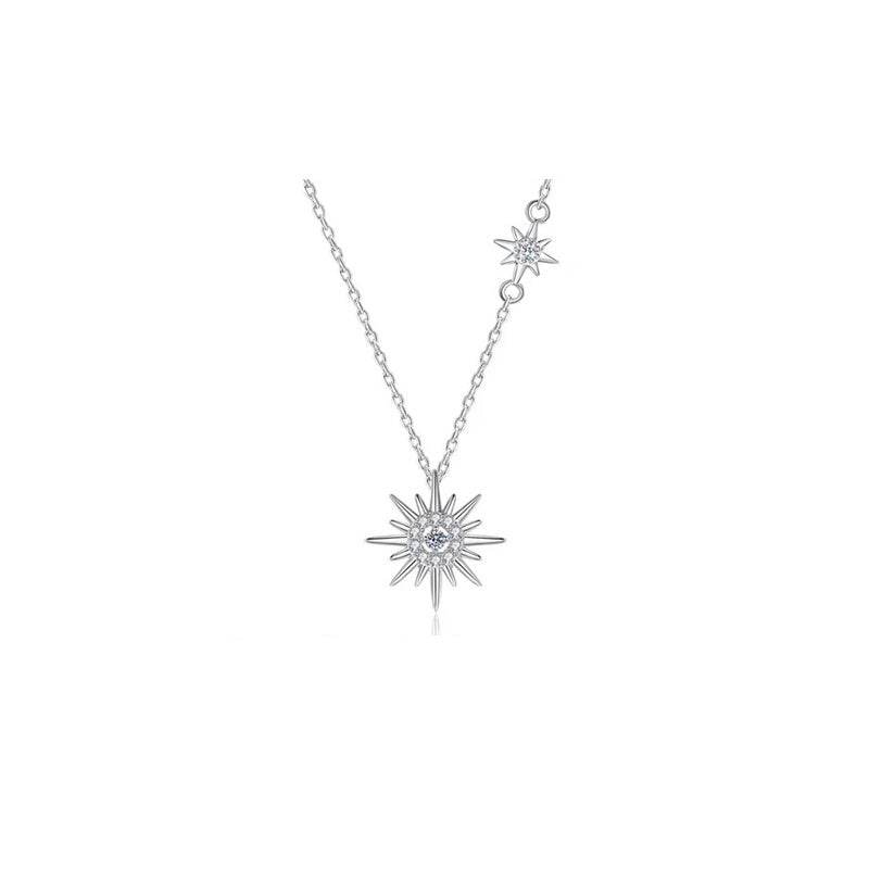 Buycenter 925 Silver Moissanite Star Moon Necklace - Korean Style Jewelry - Buy Center