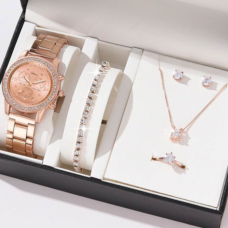 Women's Quartz Diamond-Embedded Watch - Stylish Rose Gold & Silver - Buy Center