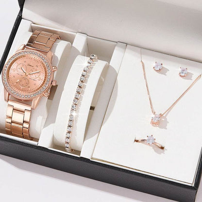 Women's Quartz Diamond-Embedded Watch - Stylish Rose Gold & Silver - Buy Center