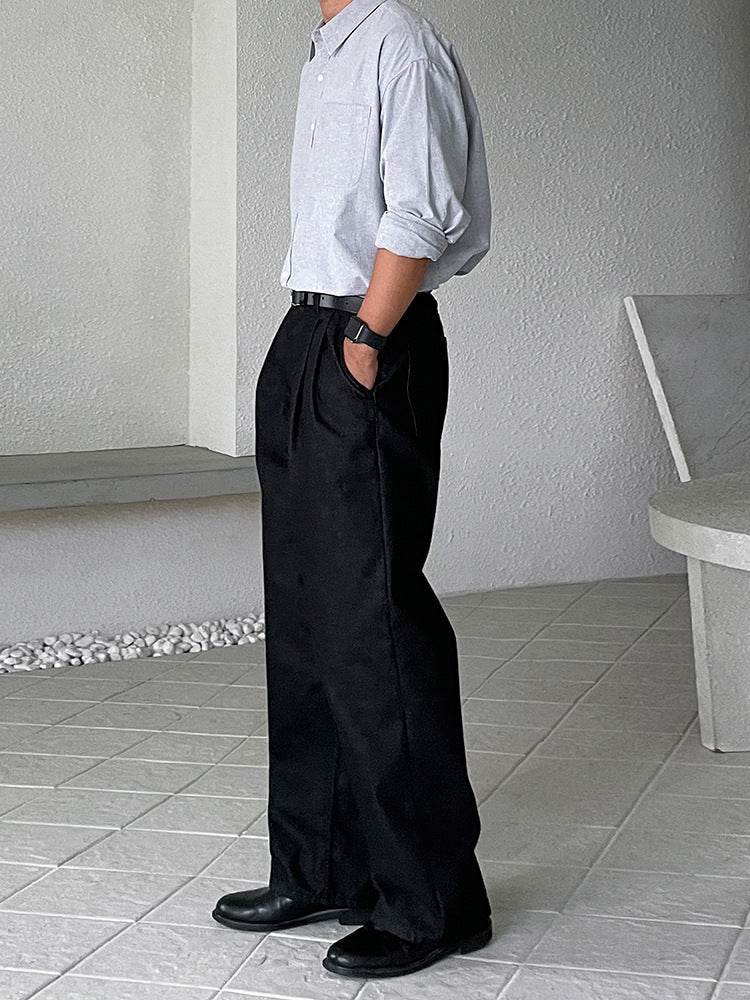 Men's Casual Loose-Fitting Straight Jeans - Black Wide-Leg Trousers - Buy Center