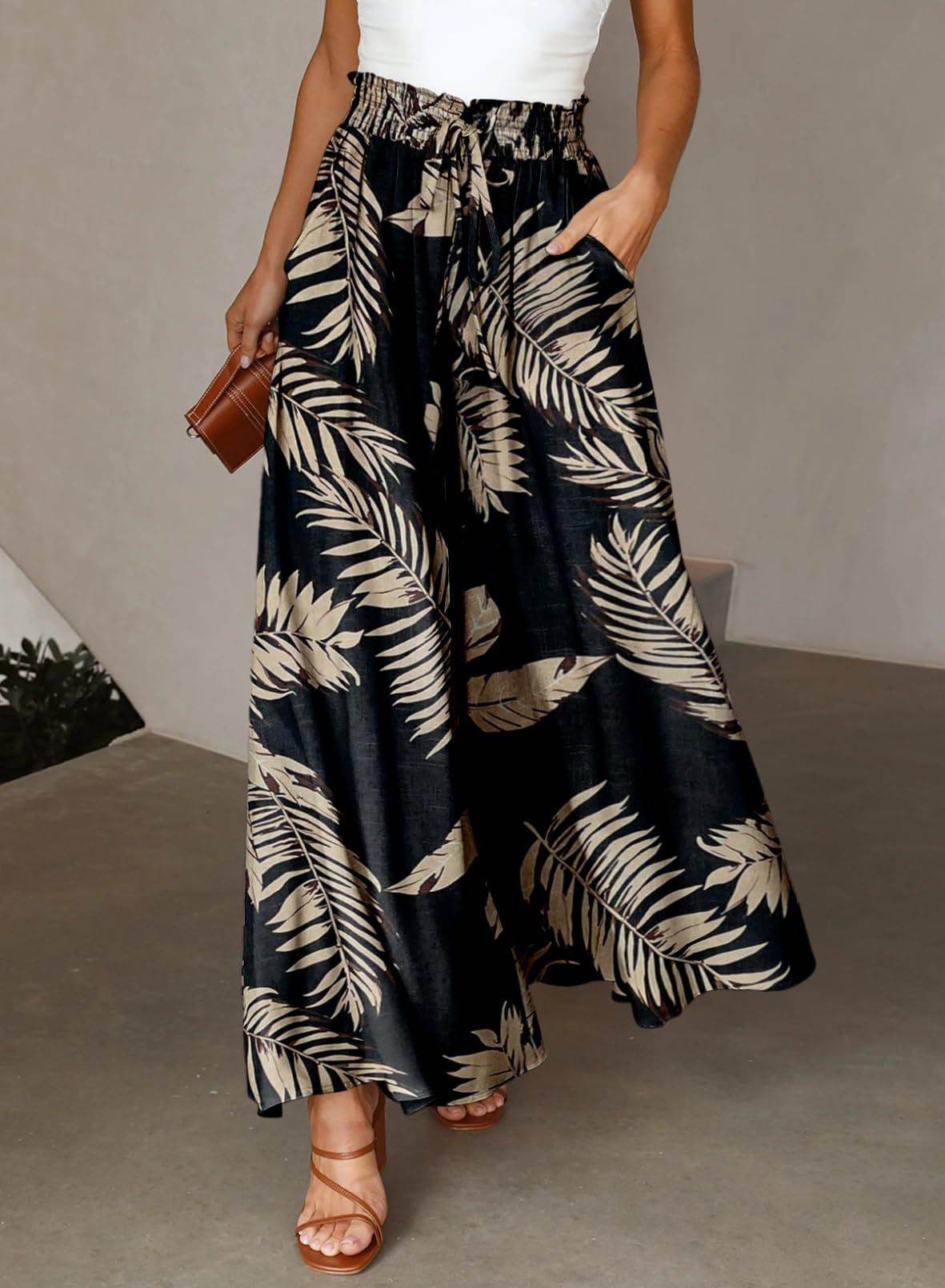 Stylish Printed Wide-leg Trousers - Comfortable Spandex Pants for All Sizes - Buy Center