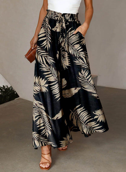 Stylish Printed Wide-leg Trousers - Comfortable Spandex Pants for All Sizes - Buy Center