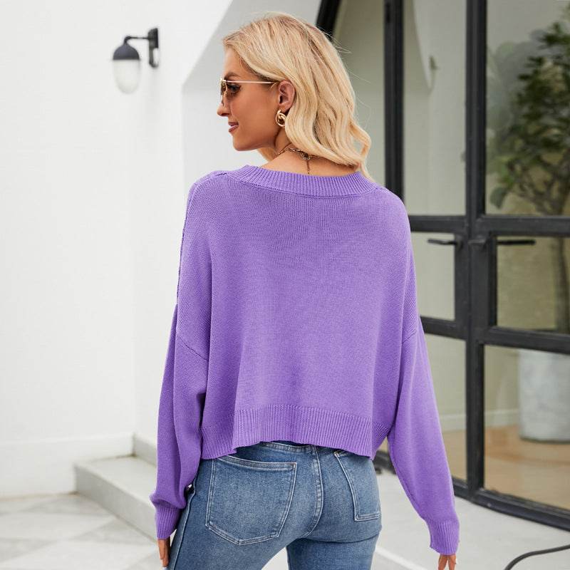 Buycenter V-Neck Hollow Knitted Cardigan - Loose Fit in Macaron Colors - Buy Center