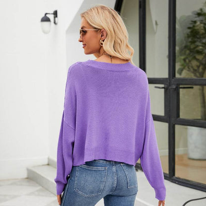 Buycenter V-Neck Hollow Knitted Cardigan - Loose Fit in Macaron Colors - Buy Center