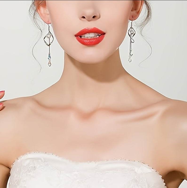 Platinum-Plated Multi-Teardrop Earrings - Aurora Borealis Crystals - Buy Center