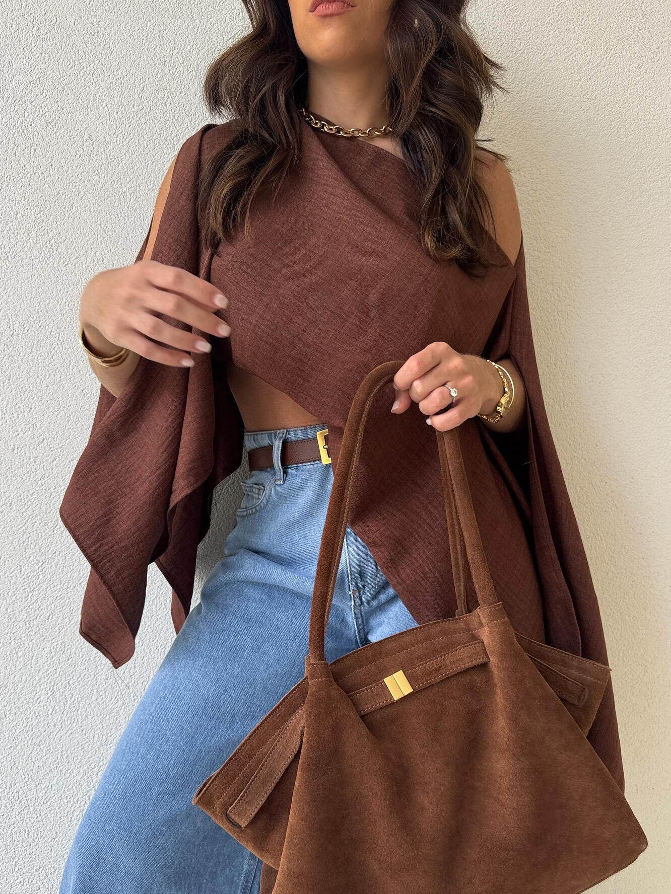 Elegant Off Shoulder Brown Crop Top - Stylish Daily & Vacation Wear - Buy Center