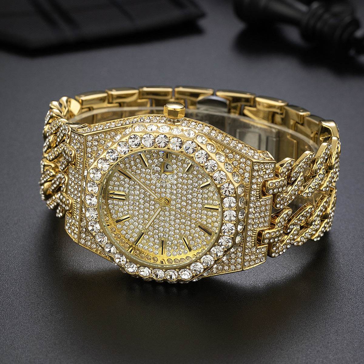 Men's Hip Hop Iced Diamond Cuban Link Watch - Trendy Quartz Style 2025 - Buy Center