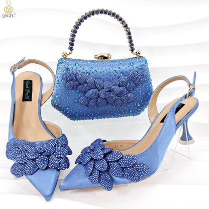 Handmade Leaf Decorative Evening Shoes Bag Set – Stylish Wine Glass Heel - Buy Center