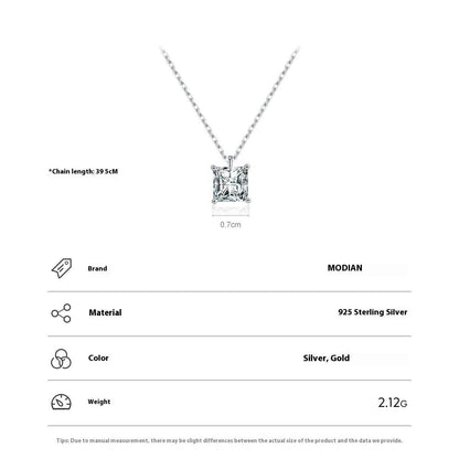 BuyCenter Sterling Silver Geometric Necklace - Shiny Square Zircon Pendant - Buy Center