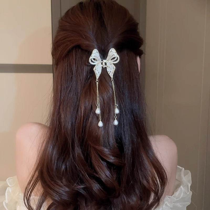 Elegant Golden Pearl Tassel Hairpin - Wedding Hair Jewelry for Women - Buy Center