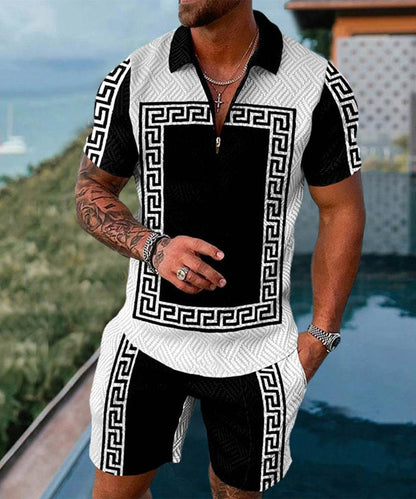 Buycenter Men's Summer Polo Shirt Suit - Plus Size Geometric Fashion - Buy Center