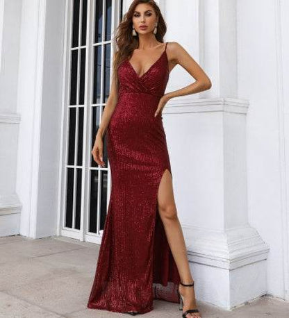 Buycenter Elegant Apricot Evening Dress - Sleeveless Long V-Neck Design - Buy Center