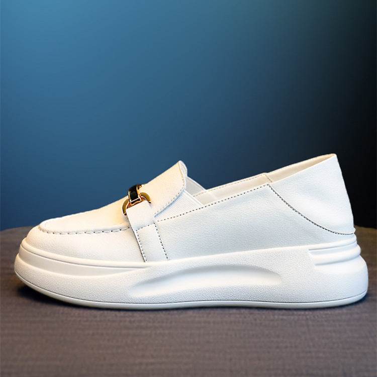 Buycenter Genuine Leather White Loafers - Trendy Women’s Casual Shoes - Buy Center