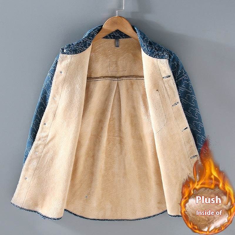 Buycenter Casual Denim Long Sleeve Shirt - Trendy Floral & Fleece Lined - Buy Center