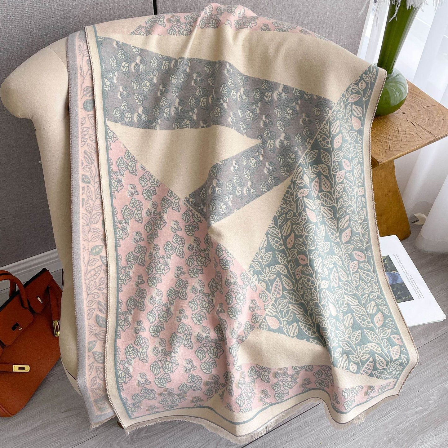 Korean Style Floral Print Shawl - Cashmere-like Winter Scarf for Warmth - Buy Center