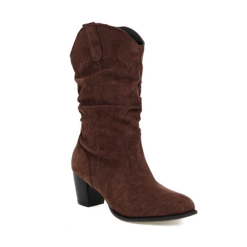 Buycenter Chunky Heel High Boots - Stylish Suede Mid-Calf for Women - Buy Center