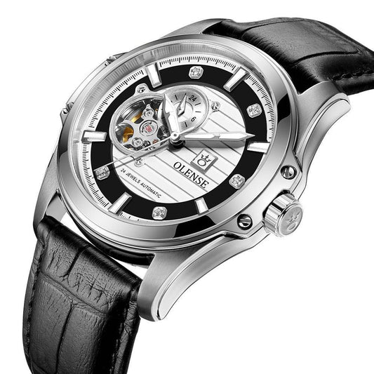 Buy Center Men's Mechanical Watch - Stainless Steel & Leather Strap, 5ATM - Buy Center