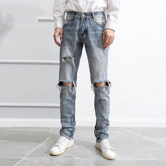 Hip Hop Trend Men's Zipper Jeans - Cotton, Mid Waist, Micro Elasticity - Buy Center