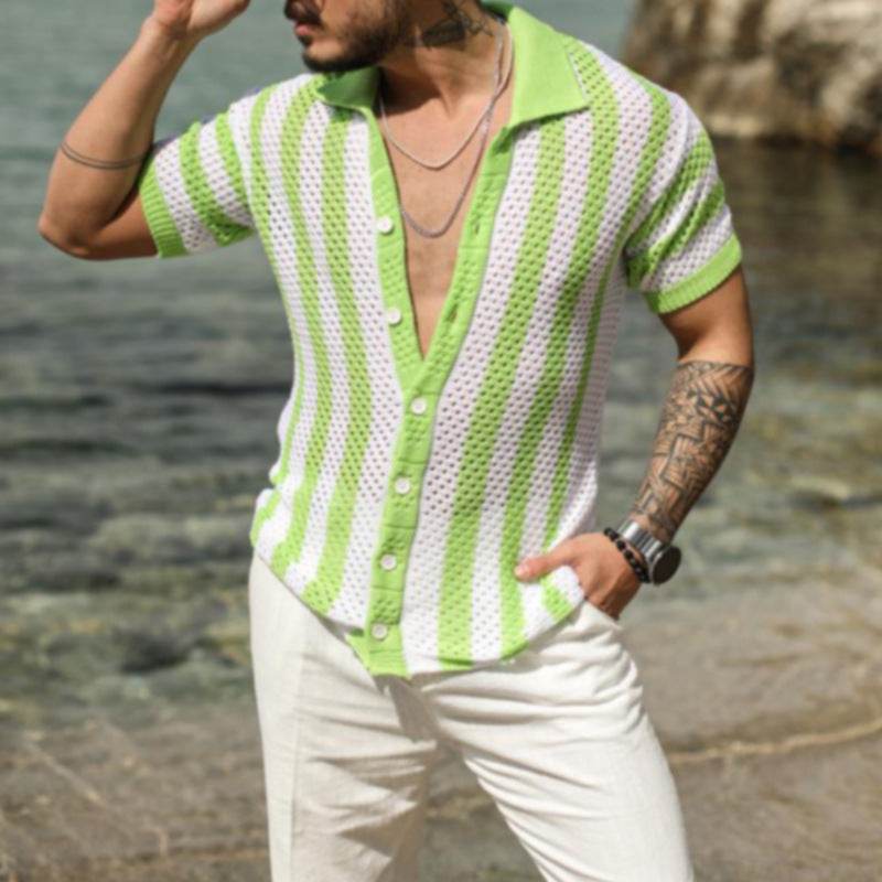 Men's Casual Loose Striped Polo Shirt - Ice Silk, Summer Comfort - Buy Center