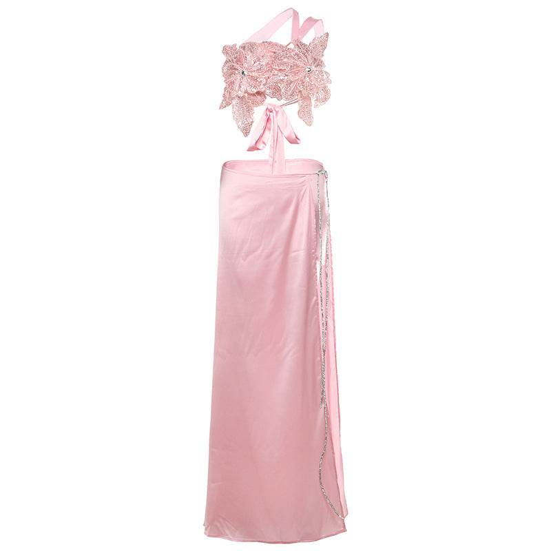 Backless Sequined Lace-up Top & Long Skirt Suit - Stylish Polyester Set - Buy Center