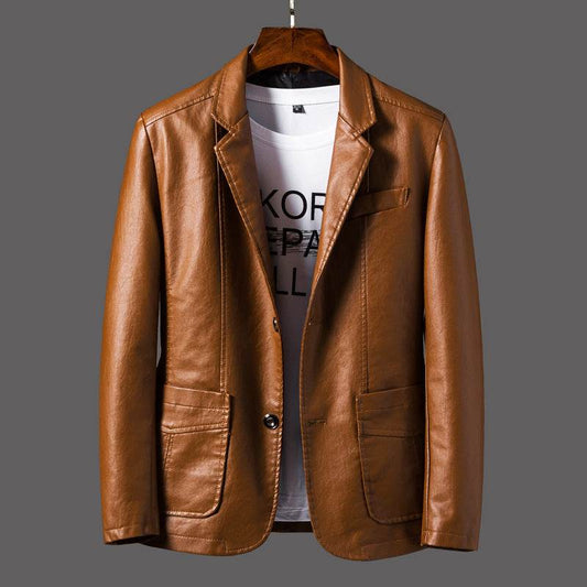 Men's Slim Fit Leather Jacket - Studded Lapels for Autumn & Winter - Buy Center