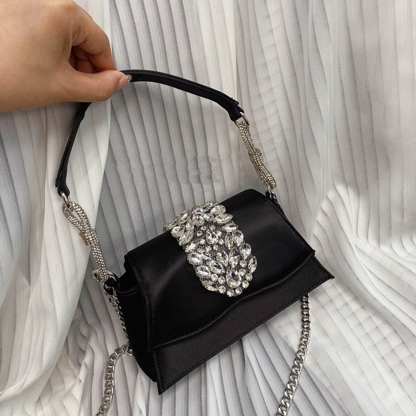 Bow Diamond Silk Satin Flap Bag - Elegant Clutch for All Occasions - Buy Center