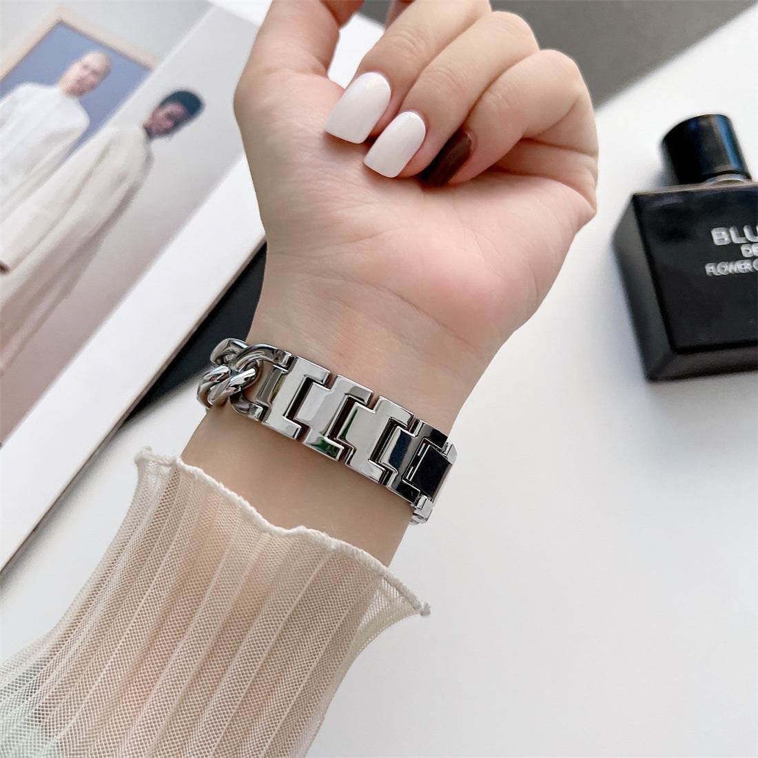 Women's Denim Chain Metal Smart Watch Wristband - Compatible with Samsung - Buy Center