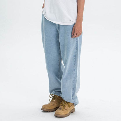 Vintage Washed Blue Skateboarding Jeans - Loose Straight Style for Youth - Buy Center