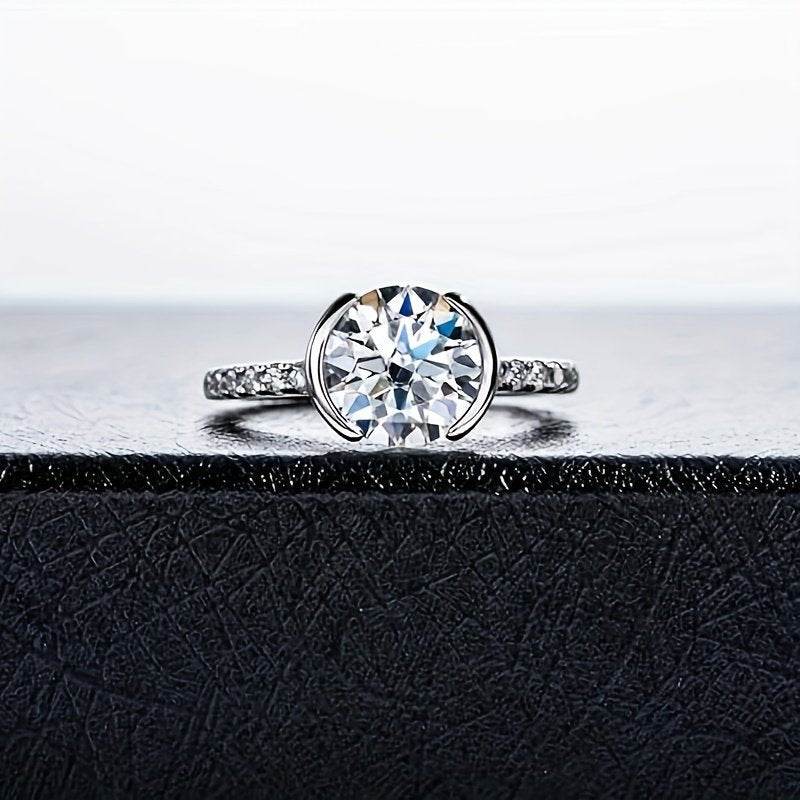 Buycenter Women's Moissanite Engagement Ring - 14K White Gold Plated Luxury - Buy Center