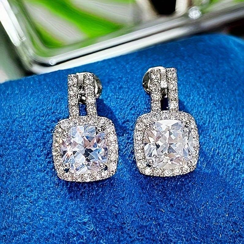 2CT Moissanite Stud Drop Earrings - Sterling Silver Halo, D Color - Buy Center